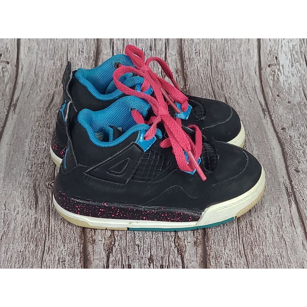 Nike Boys Air Jordan 4 308500-019 Black Basketball Shoes Sneakers Size 6C